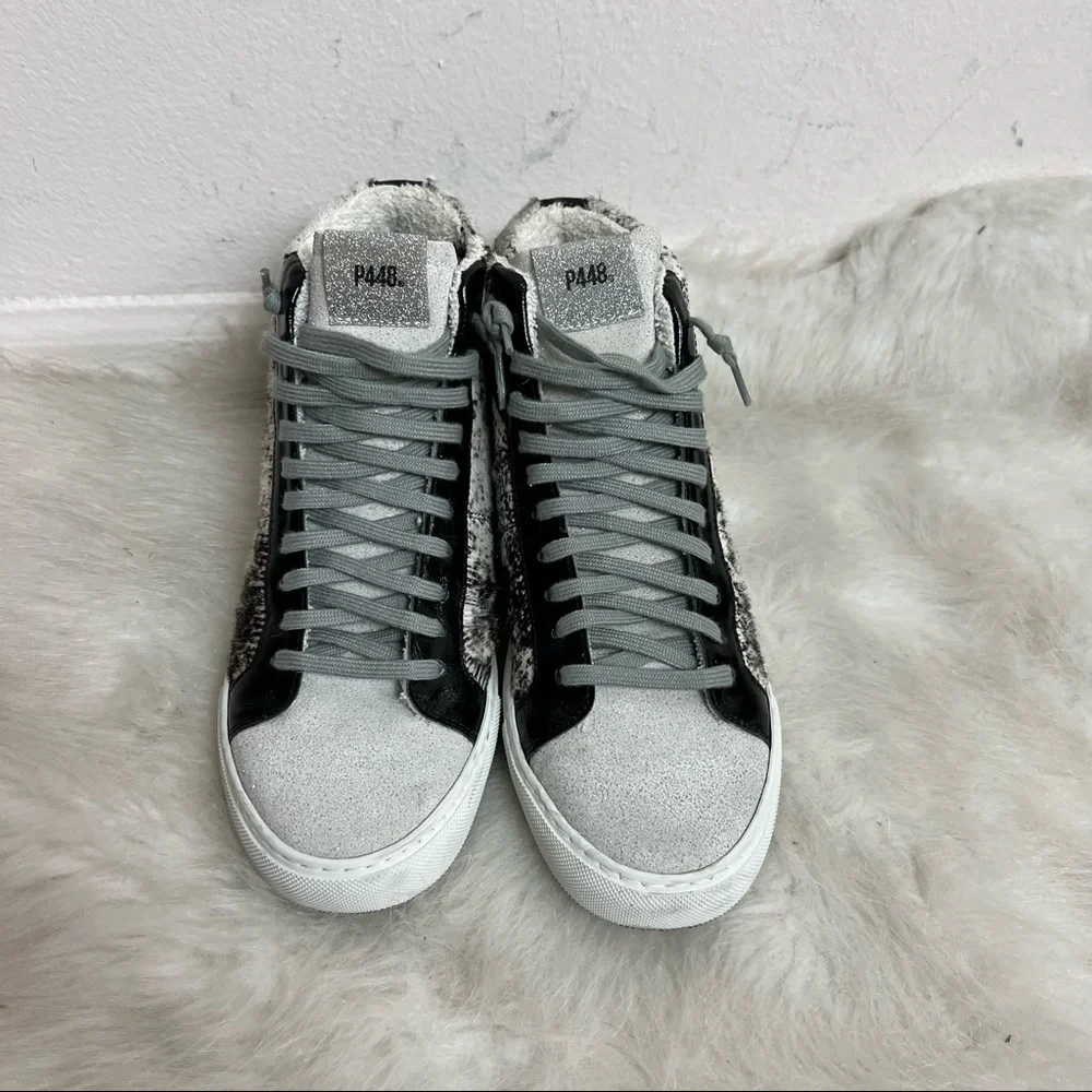 P448 Cow Hide Print Star 2.0 Calf Hair High Top Sneakers - Picture 8 of 9